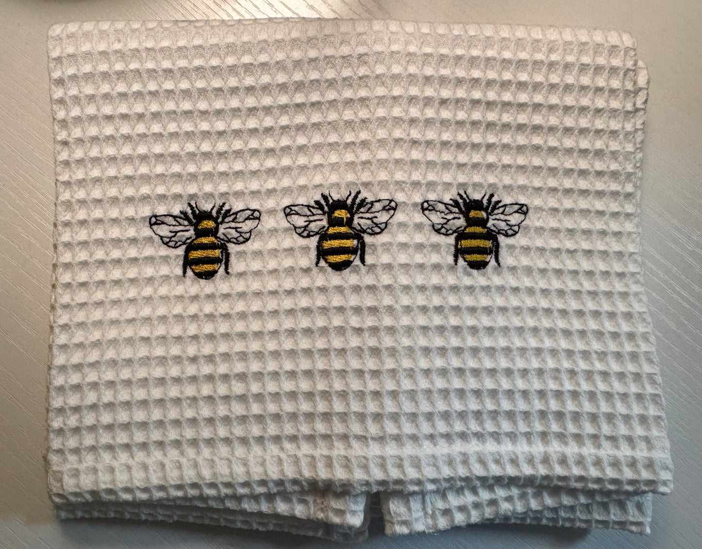 Waffle Weave Embroidered Kitchen Dish Towel - Bee