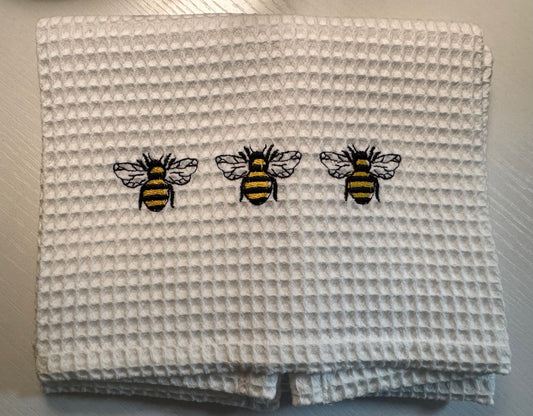Waffle Weave Embroidered Kitchen Dish Towel - Bee