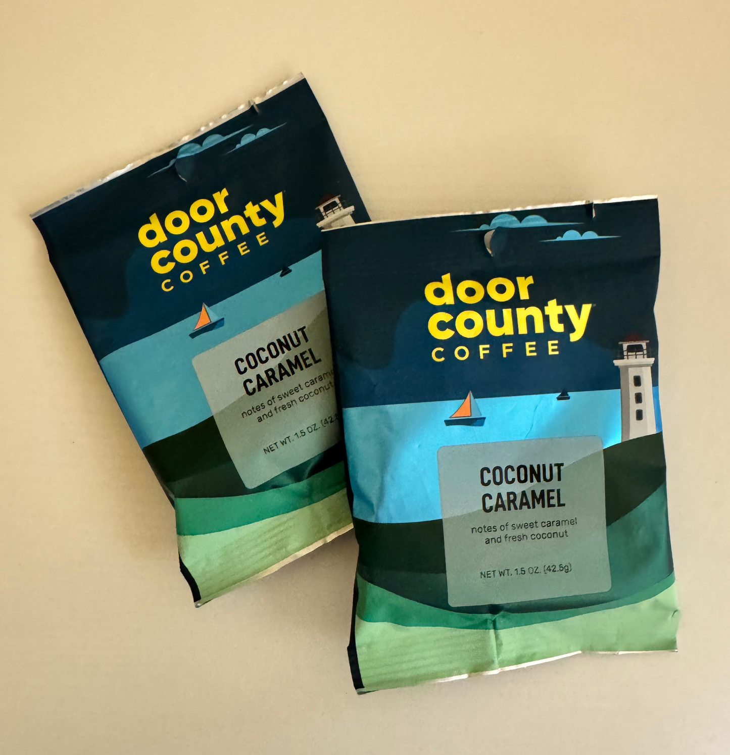 2 pkgs - Door County Coffee - Coconut Caramel 1.5oz ea.