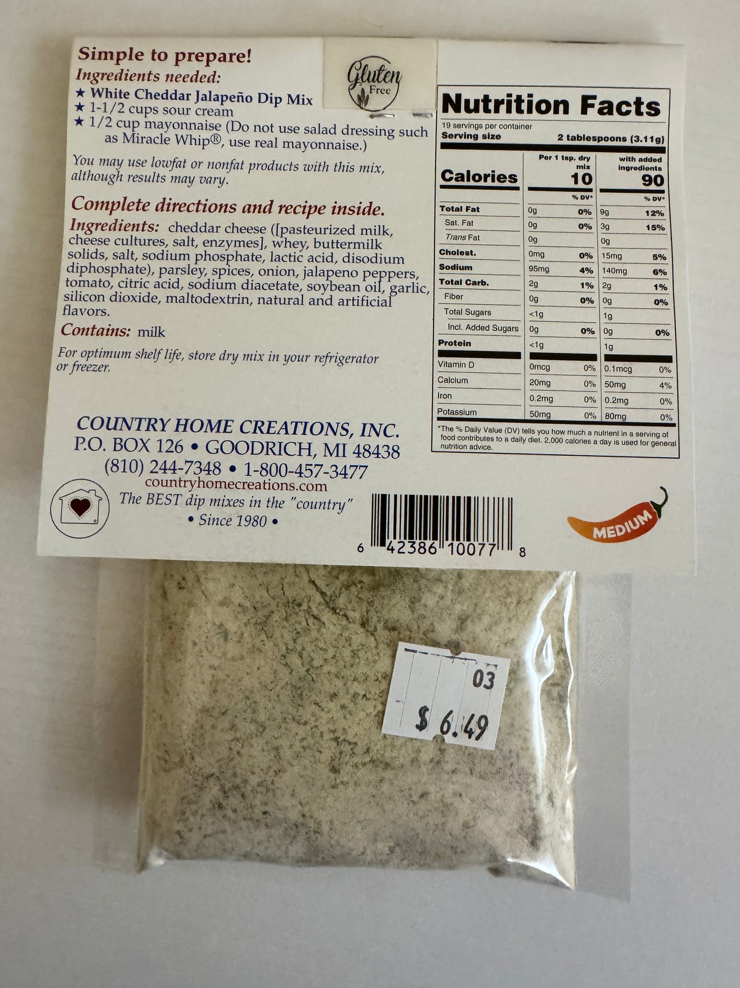 Country Home Creations White Cheddar Jalapeño Dip Mix - 1.25oz