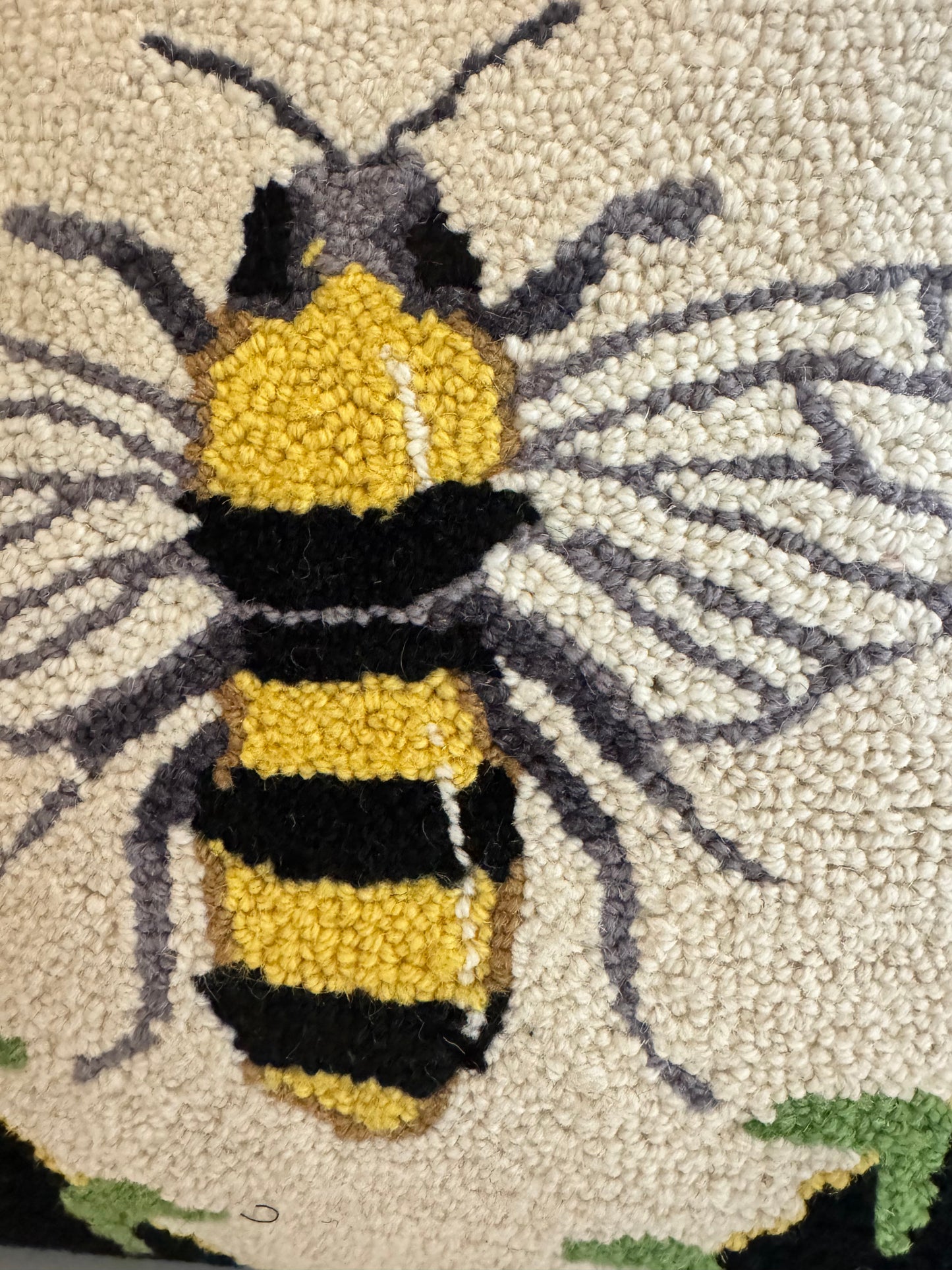 Wool Hooked Bumblebee Pillow 18”x18”